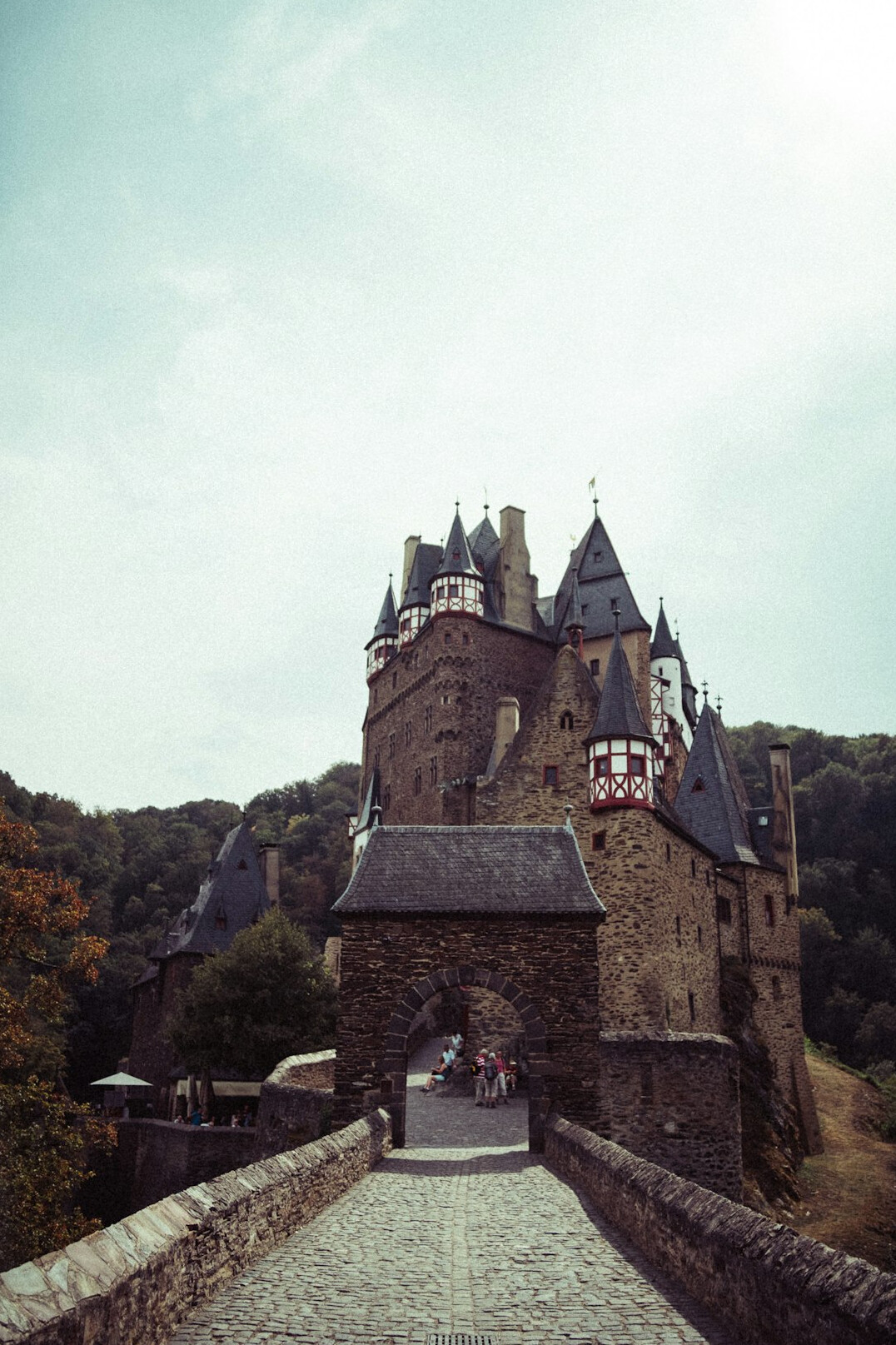family exploring european castle